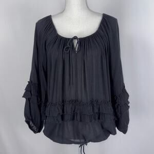 Denim & Supply Ralph Lauren Women's Boho Gauze Ruffle Top Small Black